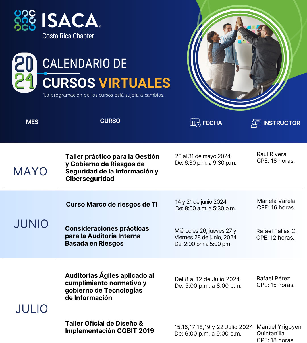 Reserva estas fechas en su agenda - Charlas, cursos, talleres y Eventos de ISACA 2024 
