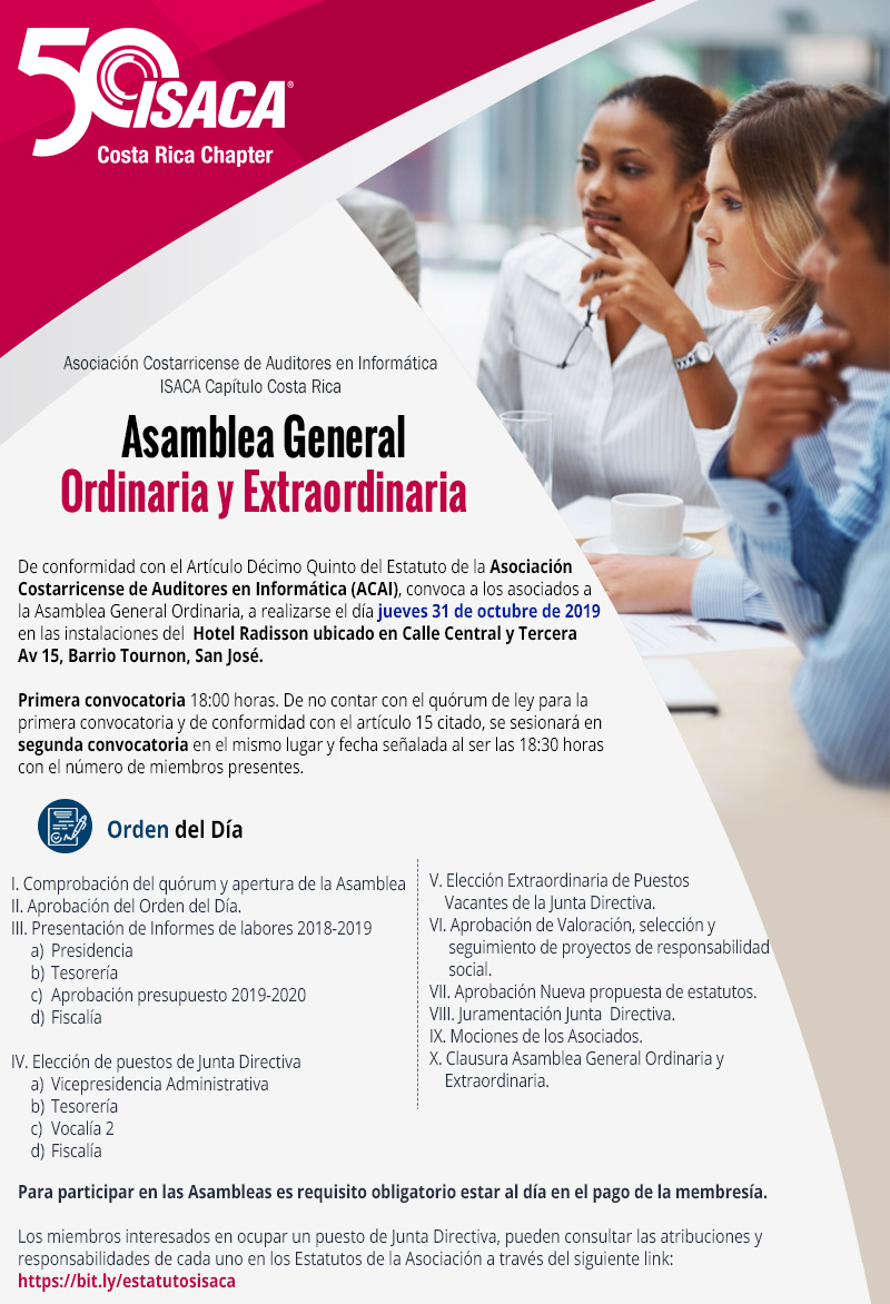 Asamblea General Ordinaria y Extraordinaria - ISACA COSTA RICA CHAPTER - Descargue los estatutos