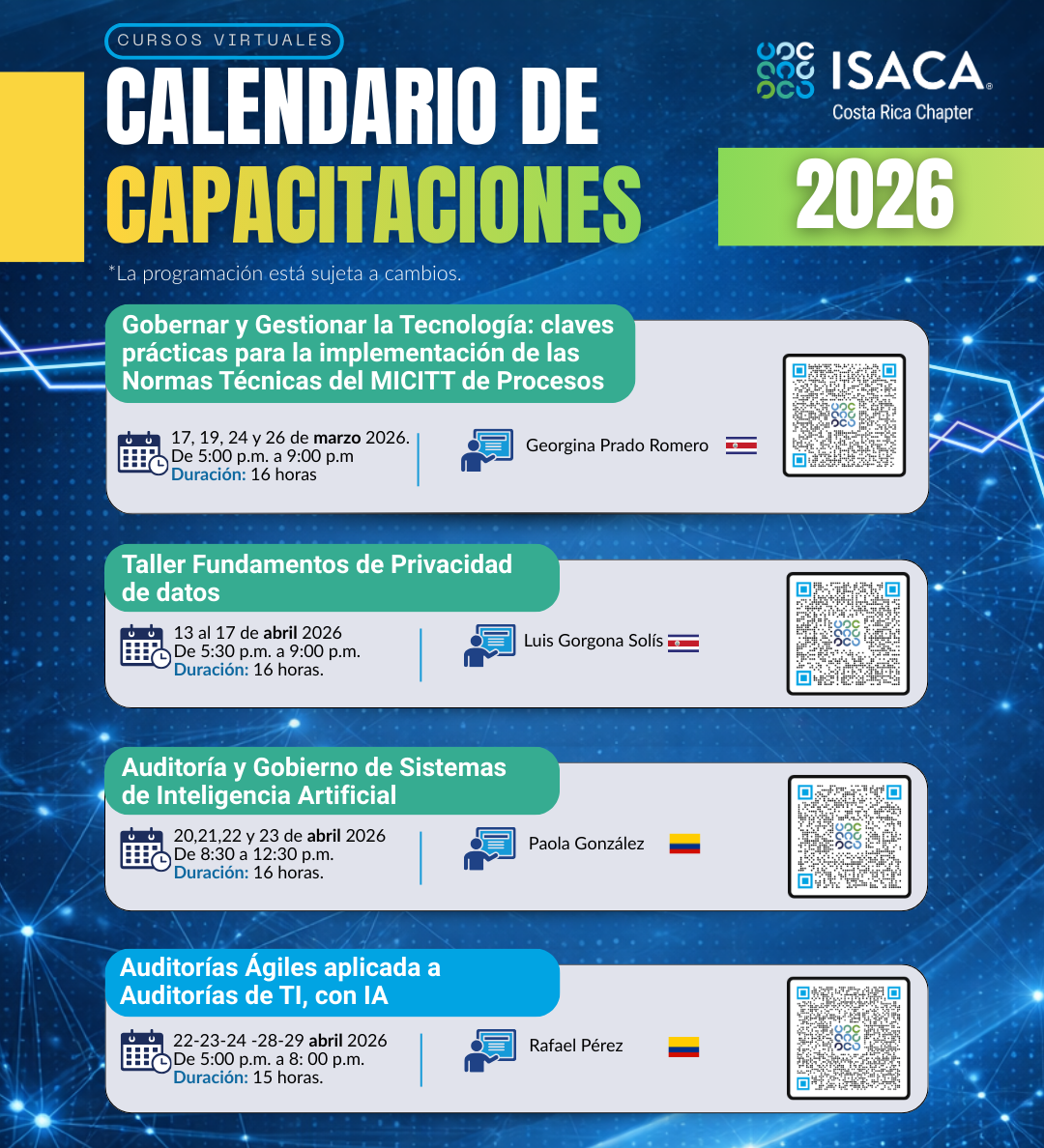 Reserva estas fechas en su agenda - Charlas, cursos, talleres y Eventos de ISACA 2026