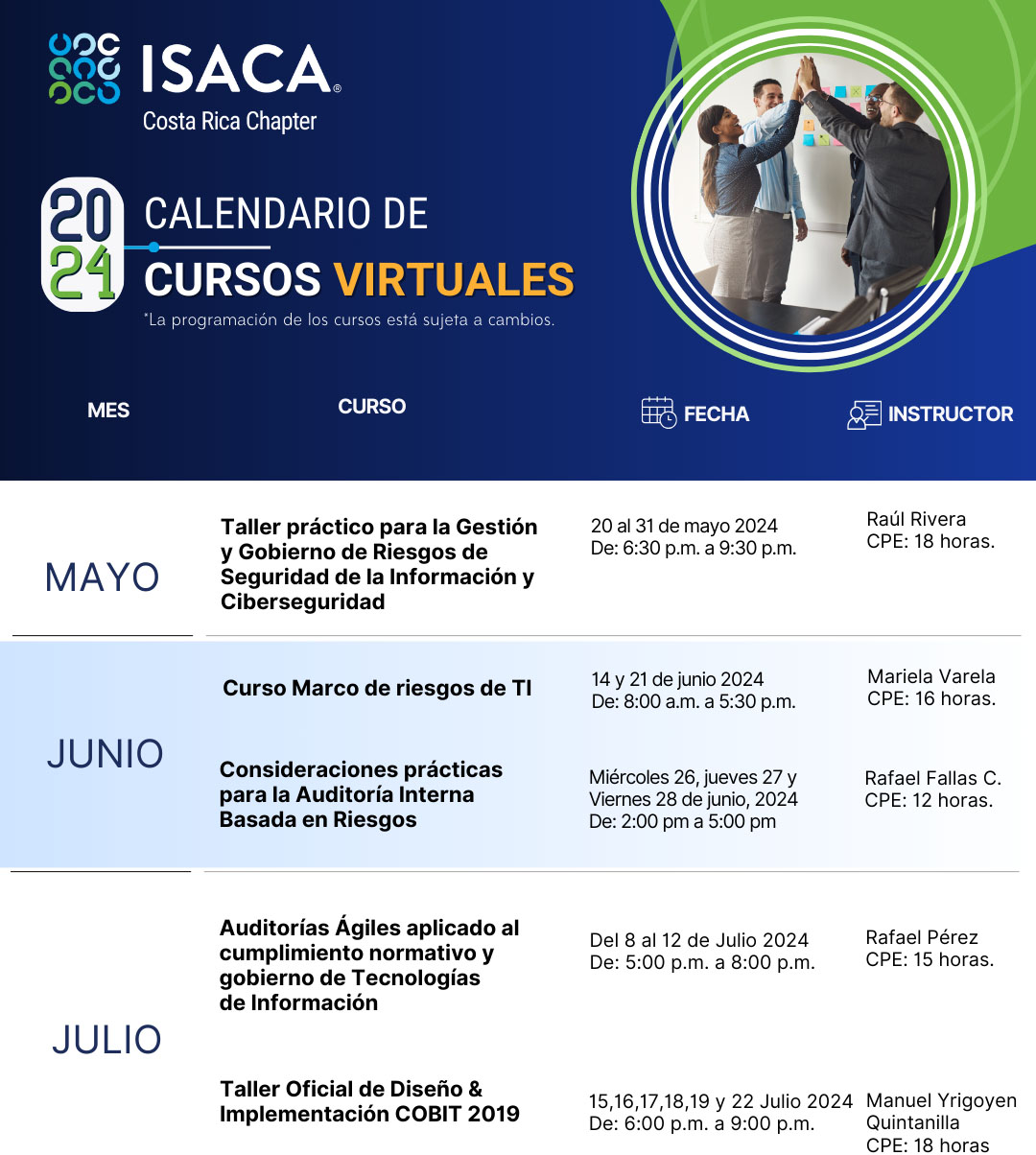 CALENDARIO DE CURSOS ISACA 2024  - ISACA COSTA RICA