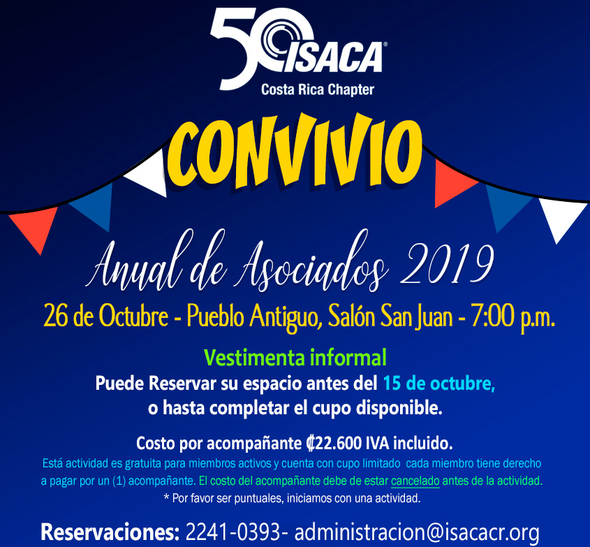 CONVIVIO ANUAL ASOCIADOS - ISACA COSTA RICA CHAPTER - Confirme su asistencia