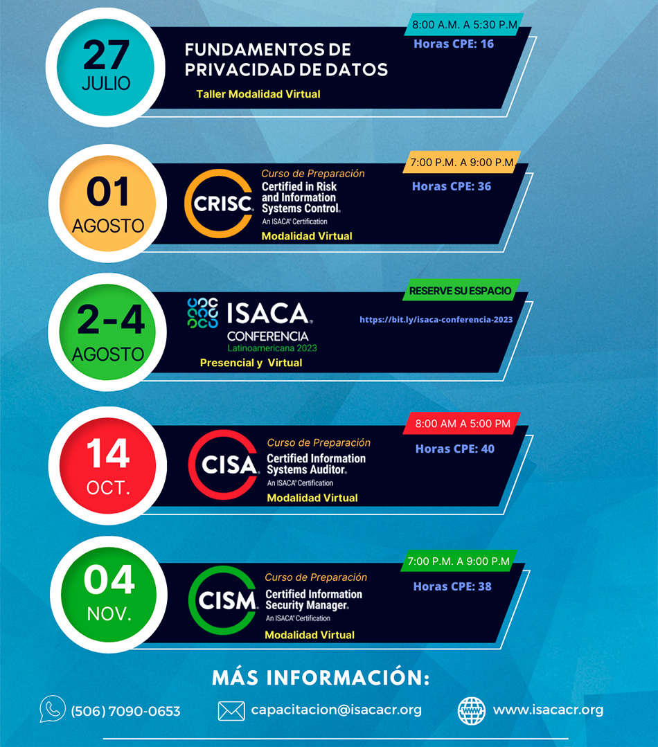 CALENDARIO DE CURSOS ISACA 2023  - ISACA COSTA RICA